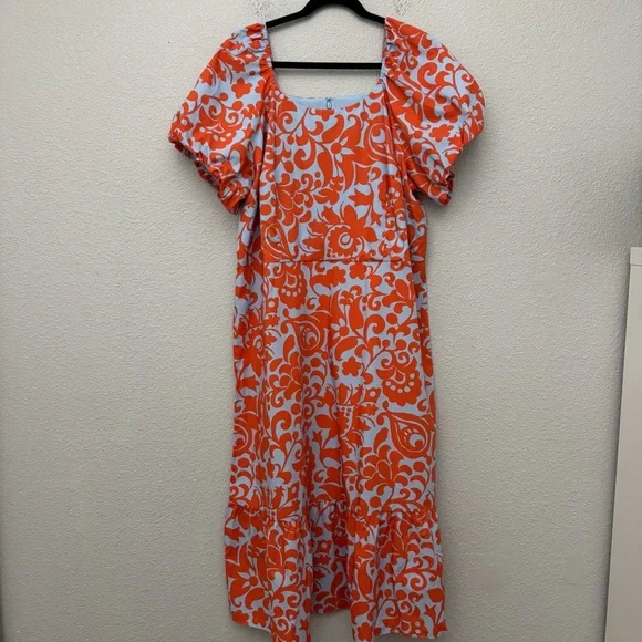 Talbots Puff Sleeve Poplin Dress Floral Print Size 18W NWT - Picture 2 of 13